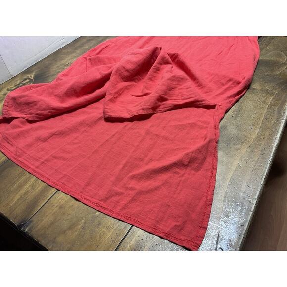 Francesca Bettini Dress Small Red Linen Blend Italy 3/4 Roll Tab Sleeve Boho - Picture 10 of 14